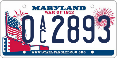MD license plate 0AC2893