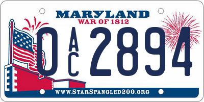 MD license plate 0AC2894