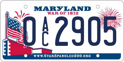 MD license plate 0AC2905
