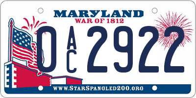 MD license plate 0AC2922