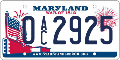 MD license plate 0AC2925