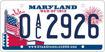 MD license plate 0AC2926