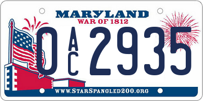 MD license plate 0AC2935