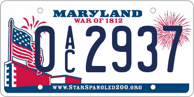 MD license plate 0AC2937