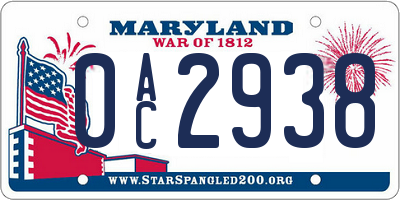 MD license plate 0AC2938