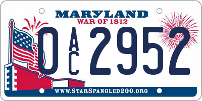 MD license plate 0AC2952