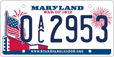 MD license plate 0AC2953