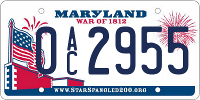 MD license plate 0AC2955