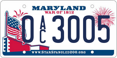 MD license plate 0AC3005