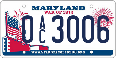 MD license plate 0AC3006