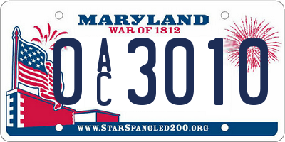 MD license plate 0AC3010