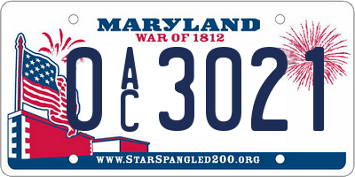 MD license plate 0AC3021