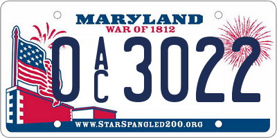 MD license plate 0AC3022