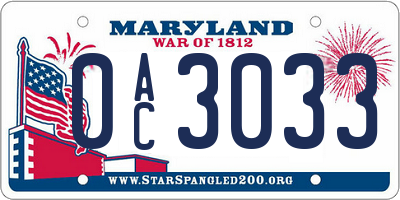 MD license plate 0AC3033