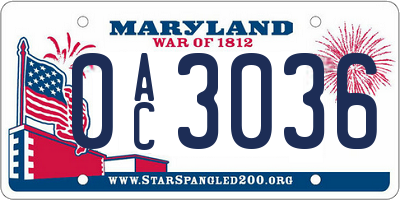 MD license plate 0AC3036