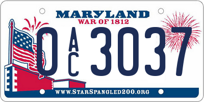 MD license plate 0AC3037