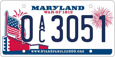 MD license plate 0AC3051
