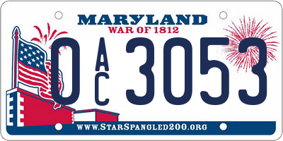MD license plate 0AC3053