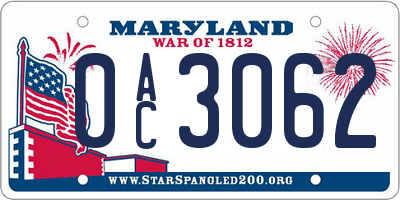 MD license plate 0AC3062