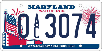 MD license plate 0AC3074