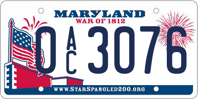 MD license plate 0AC3076