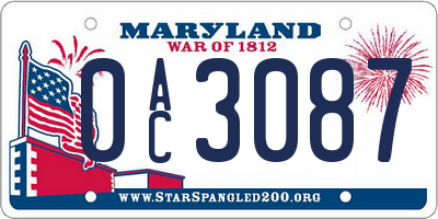 MD license plate 0AC3087