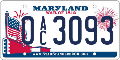 MD license plate 0AC3093