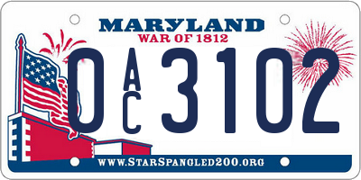 MD license plate 0AC3102