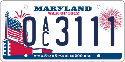 MD license plate 0AC3111