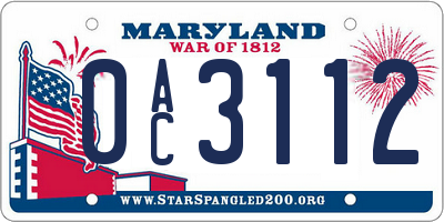 MD license plate 0AC3112