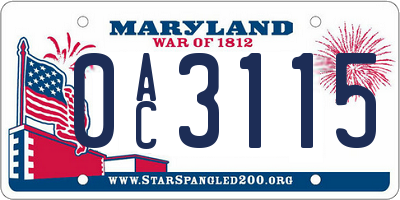 MD license plate 0AC3115