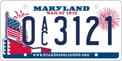 MD license plate 0AC3121