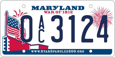 MD license plate 0AC3124