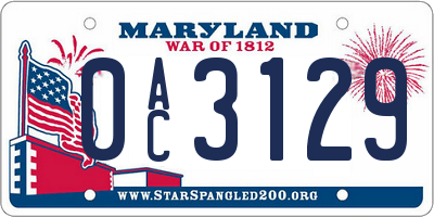 MD license plate 0AC3129