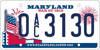MD license plate 0AC3130