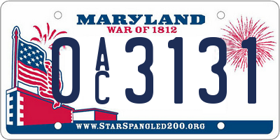 MD license plate 0AC3131