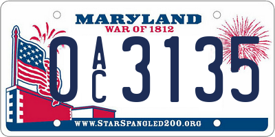 MD license plate 0AC3135