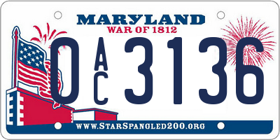MD license plate 0AC3136