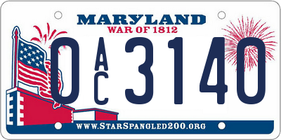 MD license plate 0AC3140