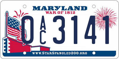 MD license plate 0AC3141