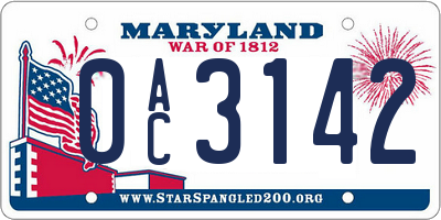 MD license plate 0AC3142