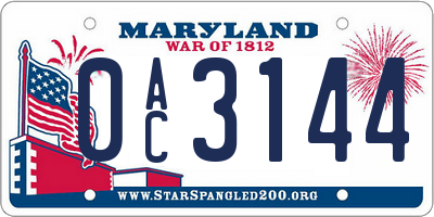 MD license plate 0AC3144