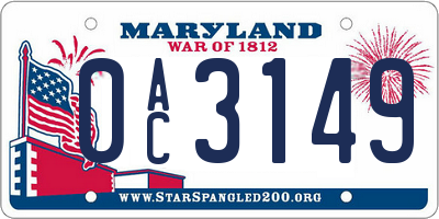 MD license plate 0AC3149