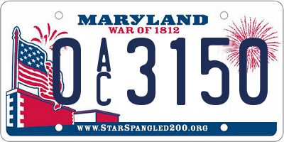 MD license plate 0AC3150