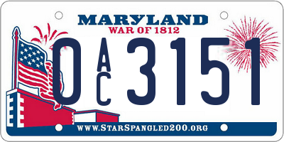 MD license plate 0AC3151