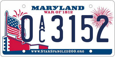 MD license plate 0AC3152