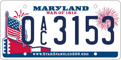 MD license plate 0AC3153