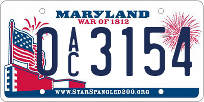 MD license plate 0AC3154