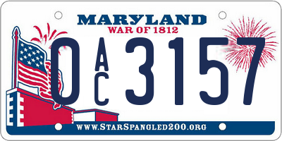 MD license plate 0AC3157
