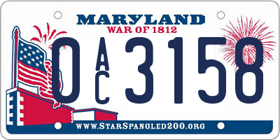 MD license plate 0AC3158